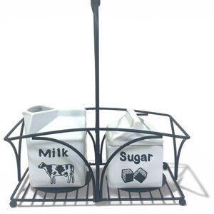 NWT Studio Nova Country Cottage Sugar Creamer & Ceramic Milk Cow & Black Caddy